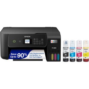 Epson EcoTank ET-2800 Wireless Color All-in-One Cartridge-Free Supertank with Scan and Copy, The Ideal Basic Home Printer - Black