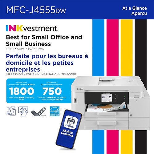 Brother INKvestment 4555 Wireless Color Inkjet All-in-One Printer with 2.7” Color Touchscreen and 2 Paper Trays | Includes Refresh Subscription Trial(1) (MFC-J4555DW) - Image 2