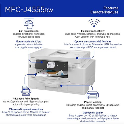Brother INKvestment 4555 Wireless Color Inkjet All-in-One Printer with 2.7” Color Touchscreen and 2 Paper Trays | Includes Refresh Subscription Trial(1) (MFC-J4555DW) - Image 3