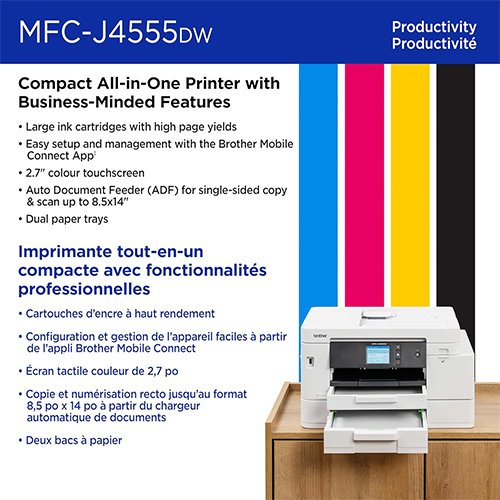 Brother INKvestment 4555 Wireless Color Inkjet All-in-One Printer with 2.7” Color Touchscreen and 2 Paper Trays | Includes Refresh Subscription Trial(1) (MFC-J4555DW) - Image 5