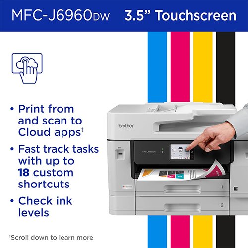 Brother INKvestment 6960 Wireless Color Inkjet All-in-One Printer with 11”x17” Capabilities and 3.5” Color Touchscreen | Includes Refresh Subscription Trial(1) (MFC-J6960DW) - Image 6