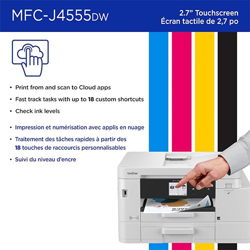 Brother INKvestment 4555 Wireless Color Inkjet All-in-One Printer with 2.7” Color Touchscreen and 2 Paper Trays | Includes Refresh Subscription Trial(1) (MFC-J4555DW) - Image 7