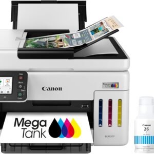Canon Megatank GX6120 Wireless All-in-One Printer, Print, Scan and Copy, with 2.7" LCD Touch Screen and Auto Document Feeder, White